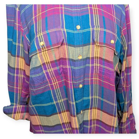 Chaps Vibrant Multicolor Plaid Button Front Long Sleeve Shirt Size 1X - Picture 4 of 13